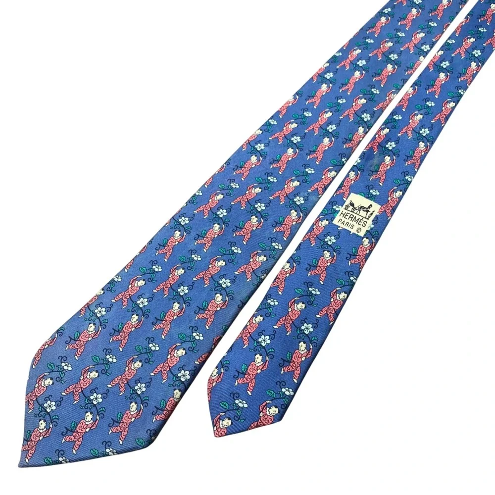 Rare Vintage Hermes Novelty Silk Tie Asian Floral Motif 7238 MA France Luxury